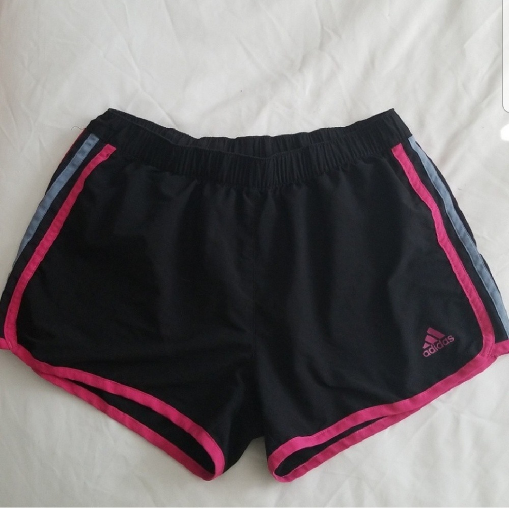 Adidas work out shorts black with pink trim